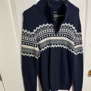 American Eagle Outfitters Navy and Cream Zip-Up Sweater